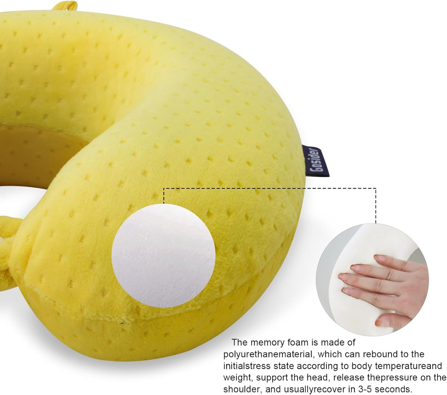 Travel Pillow Memory Foam Neck Pillow for Airplanes Neck Pillow for Traveling, Car, Home, Flight Portable Pillow for Sleeping Provide Head Neck Support Rest Yellow