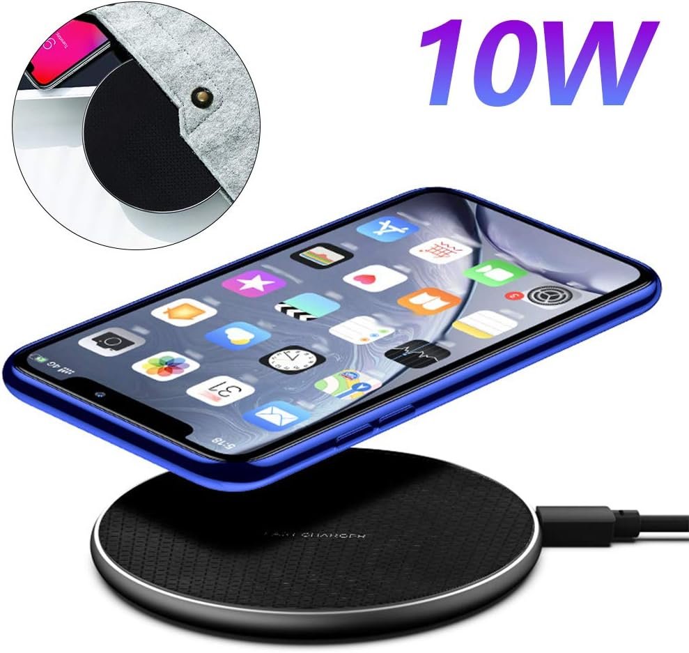 Qi Wireless Charger 10W Fast Wireless Charging Dock Wireless Charging Pad with Anti-Slip Rubber Base Slim Wireless Charger for Android Cell Phone (Black)