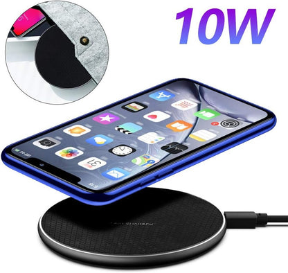 Qi Wireless Charger 10W Fast Wireless Charging Dock Wireless Charging Pad with Anti-Slip Rubber Base Slim Wireless Charger for Android Cell Phone (Black)
