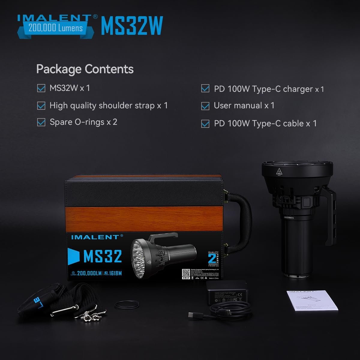 IMALENT MS32W Brightest Flashlight 200,000 Lumens, Cree XHP70.2 LEDs Tactical Flashlights High Lumens with 8 Modes Type-C Rechargeable Flash Light for Outdoor, Emergency and Caving (MS32W)
