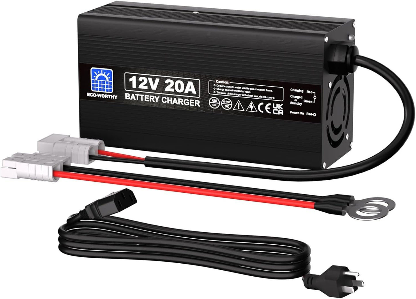 ECO-WORTHY 20A Battery Charger 12V Lithium LifePO4 Battery Charger 14.6V Automatic Smart & Maintenance for Deep Cycle Battery Boat RV