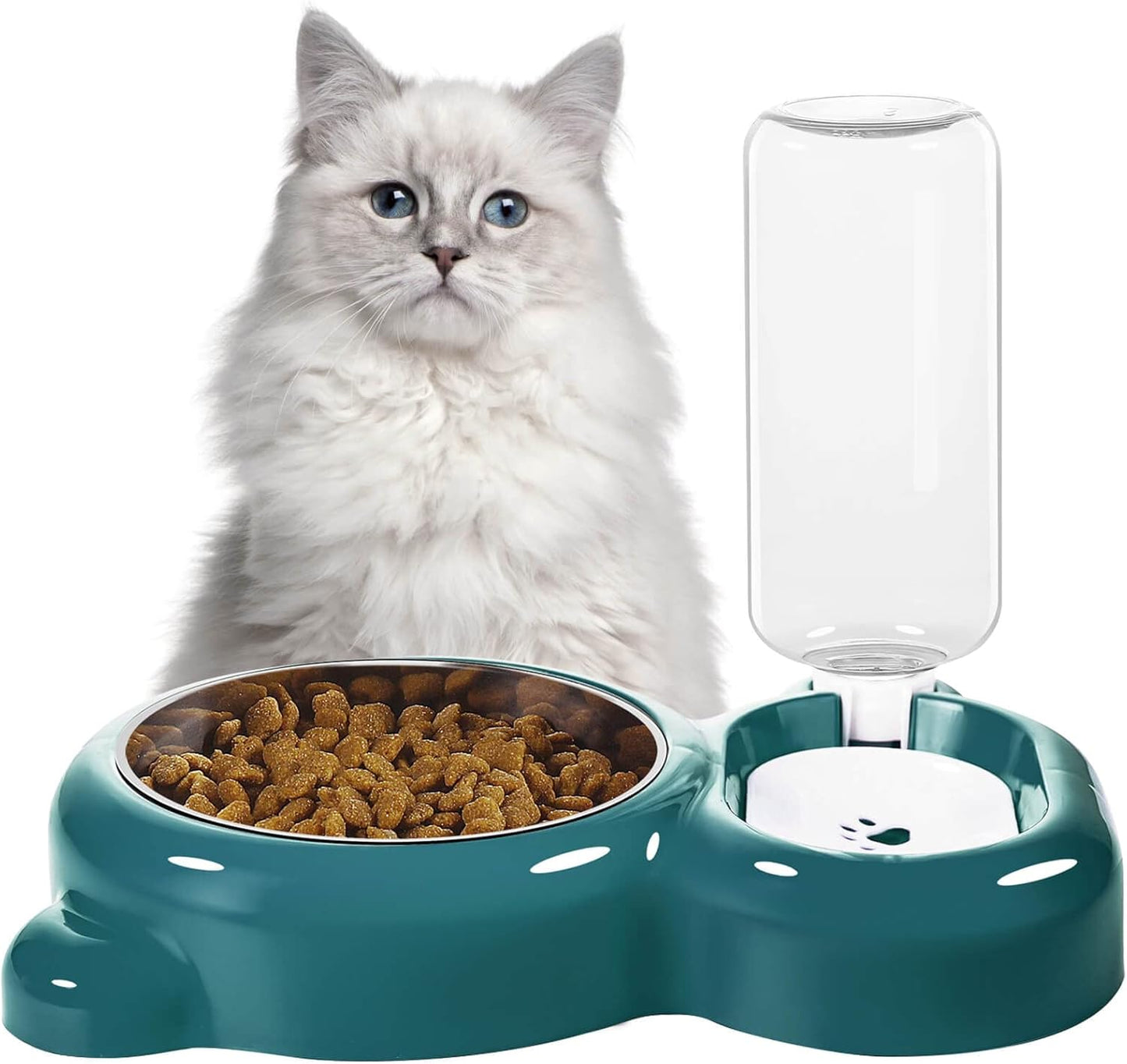 Azwraith Dog Bowl Set, Cat Food and Water with Water Dispenser and Stainless Steel Bowl for Cats and Small Dogs, Dark Green