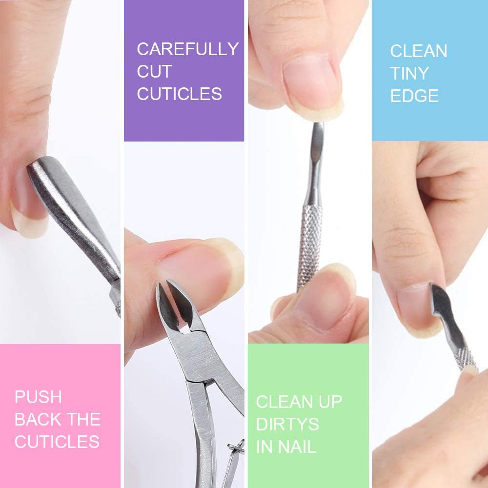 WOVTE Nail File Set, 11 Pcs Nail Files & Buffer Block, Fine Grit, White, EVA Material, Comes with Cuticle Nipper & Pusher