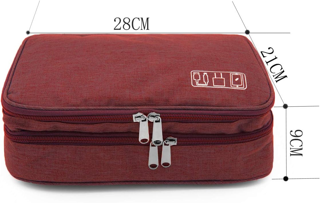 Ruyosn Waterproof Electric Cable Organizer Bag – Double Layer Travel Cable Holder – Organizes Electronic Accessories, Red