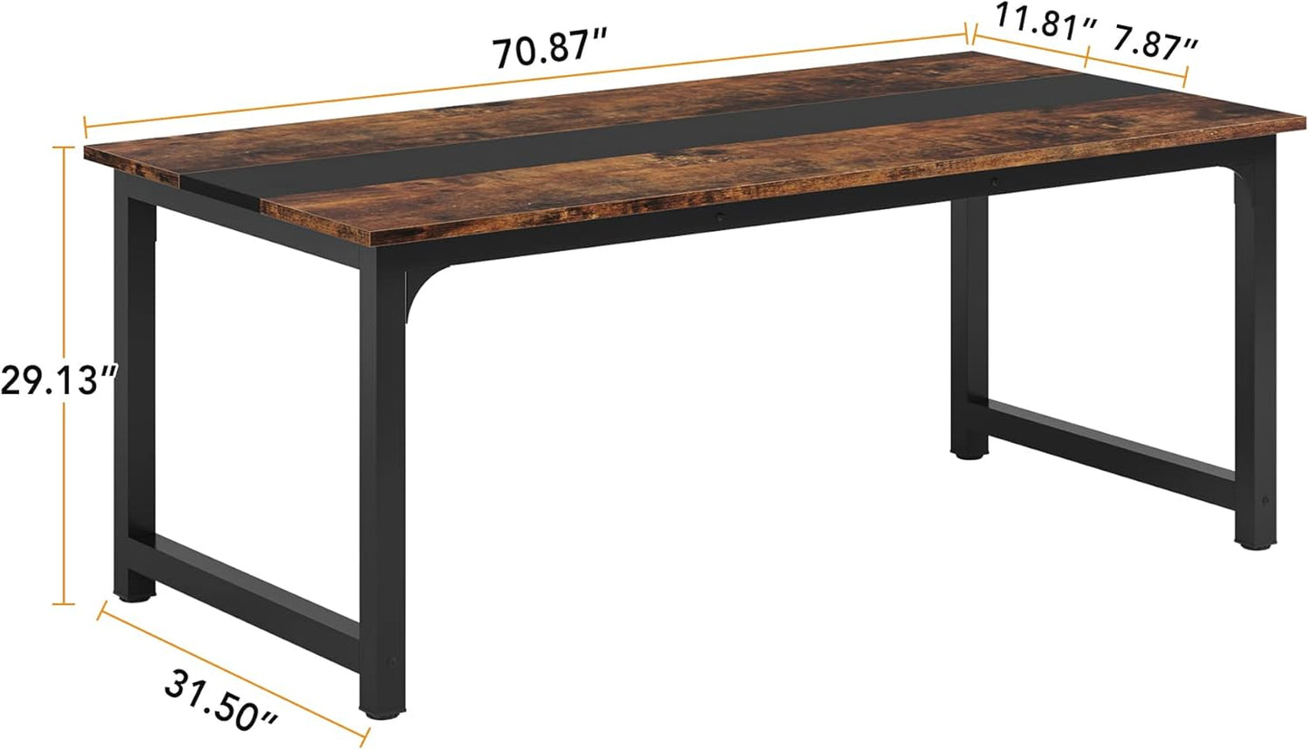 Tribesigns 71"x31.5" Dining Table, Industrial Kitchen Table for 6-8 Person, Rectangular Dinner Table for Dining Room Kitchen Living Room, with Heavy Duty Metal Legs, Brown