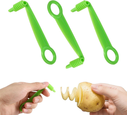 3pcs Manual Spiral Screw Slicer Peeler, Plastic Portable Vegetable Spiral Knives Blade Cutter Hand Tool Kitchen Accessories Gadget for Creative Pattern of Cucumber Potato Carrot Fruit (Green)