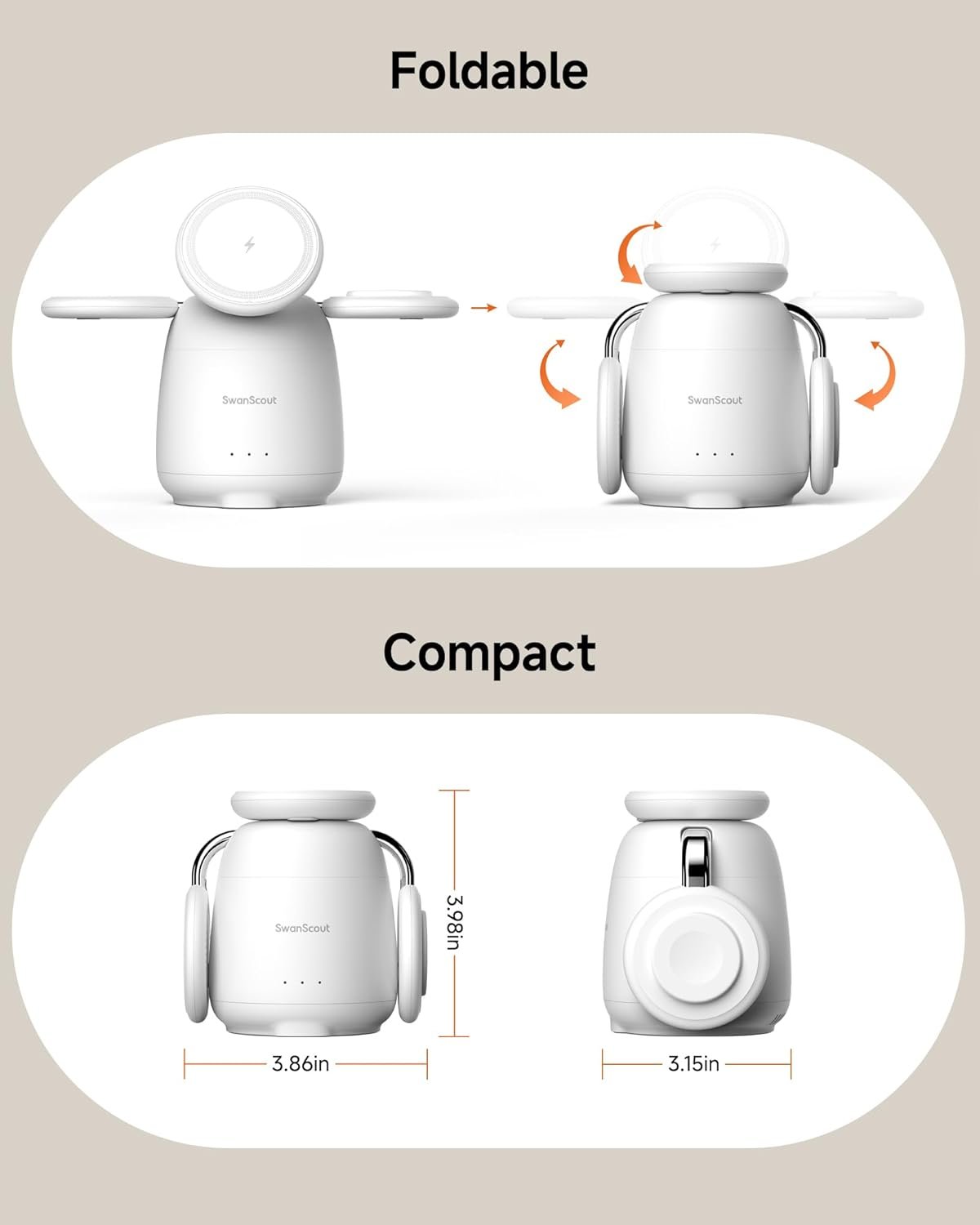SwanScout Wireless Charging Station for MagSafe, SwanScout 707M, 3 in 1 Magnetic Wireless Charger Stand for iPhone 16/15/14/13/12, 5W Fast Charger for Apple Watch Series 10/9/8/7,Airpods (White)