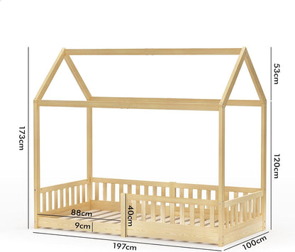 ALFORDSON Renaud Series Oak Kids Bed Frame, Wooden Bedroom Furniture, House Frame Single Mattress Base Platform, Solid Pine Wood Bed Base Foundation Children's Beds