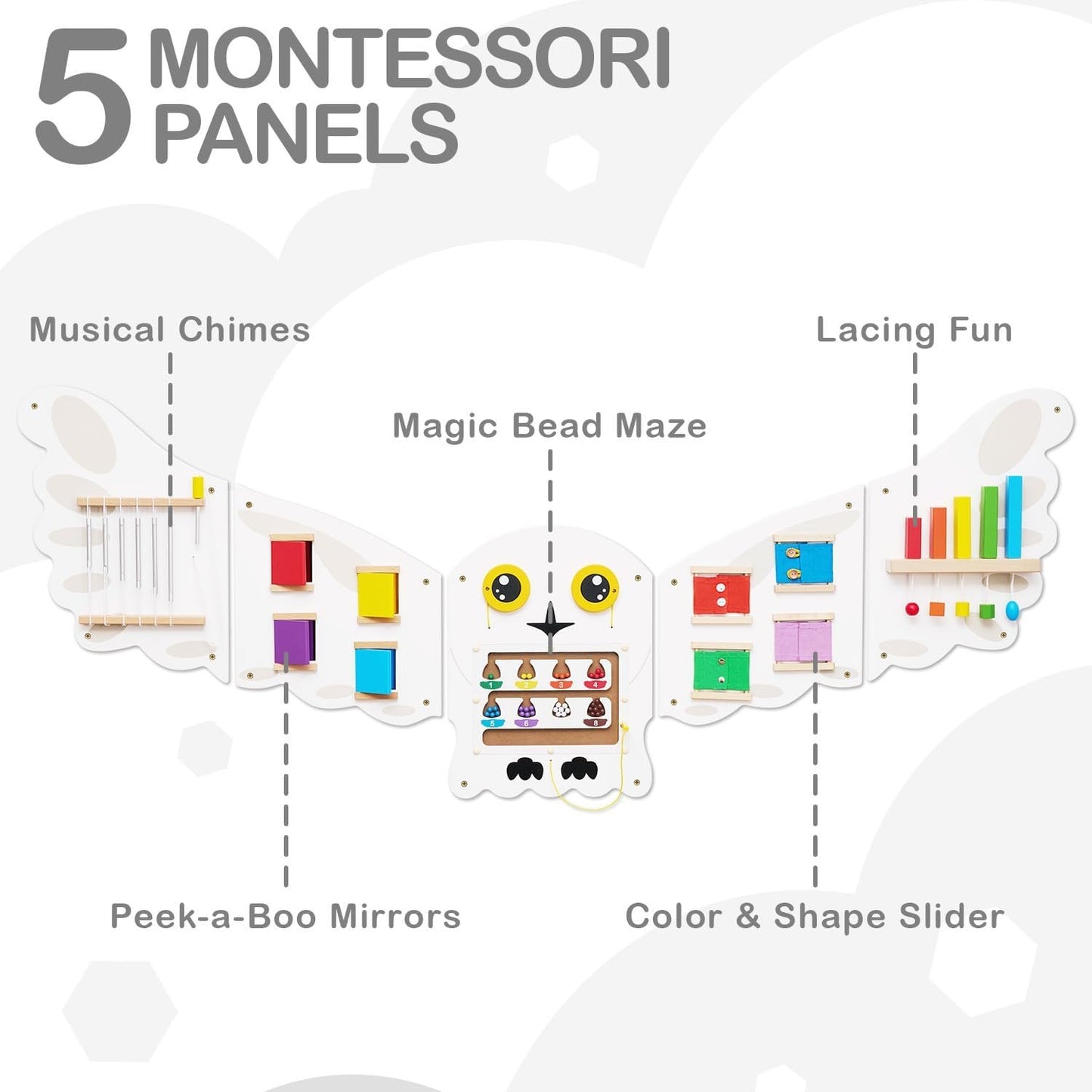 Monläurd® Owl Montessori Busy Board,Sensory Board,Educational Toys,Activity Cube,Wall Toys,Daycare Furniture,Playroom Furniture,Interactive Toys,Wooden Toys,Learning Toys,Boys and Girls 6 M+