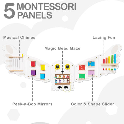 Monläurd® Owl Montessori Busy Board,Sensory Board,Educational Toys,Activity Cube,Wall Toys,Daycare Furniture,Playroom Furniture,Interactive Toys,Wooden Toys,Learning Toys,Boys and Girls 6 M+