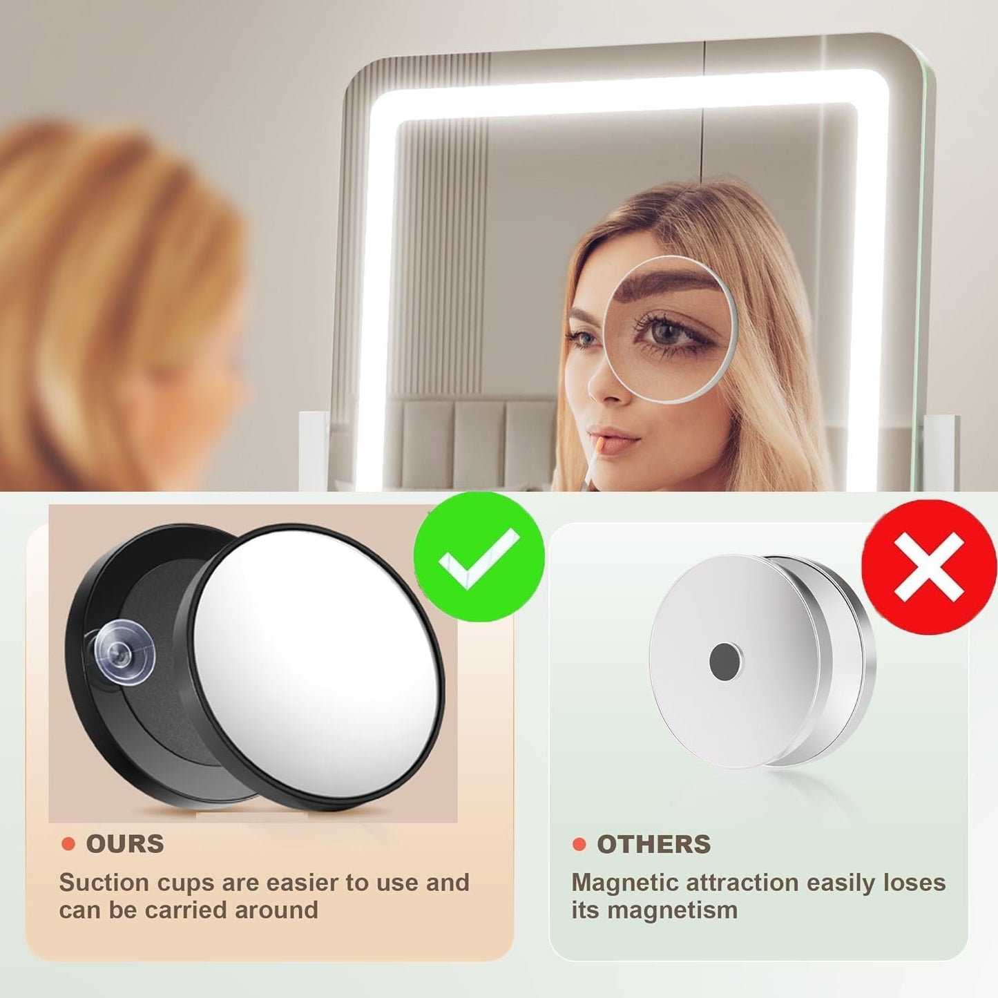 Lighted Makeup Mirror, Hollywood Vanity Mirror with Lights, Three Color Lighting Modes, and 5X Magnification Mirror, Smart Touch Control, 360°Rotation (17.2in. White)
