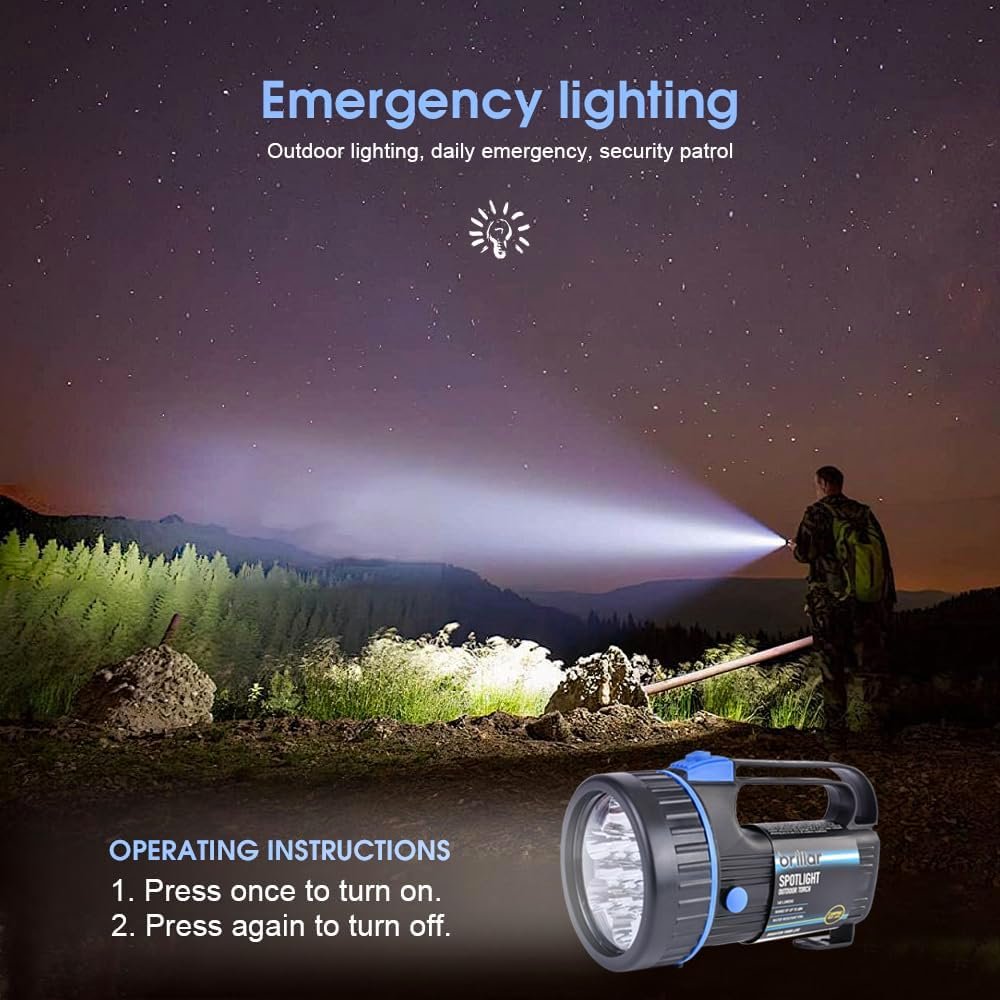 Brillar Super Bright Spotlight Flashlight, Powerful LED Handheld Searchlight, Portable High Lumens Powered Spot Lights Outdoor Flood Tactical Torch Light Waterproof for Camping Outdoor Marine Boating