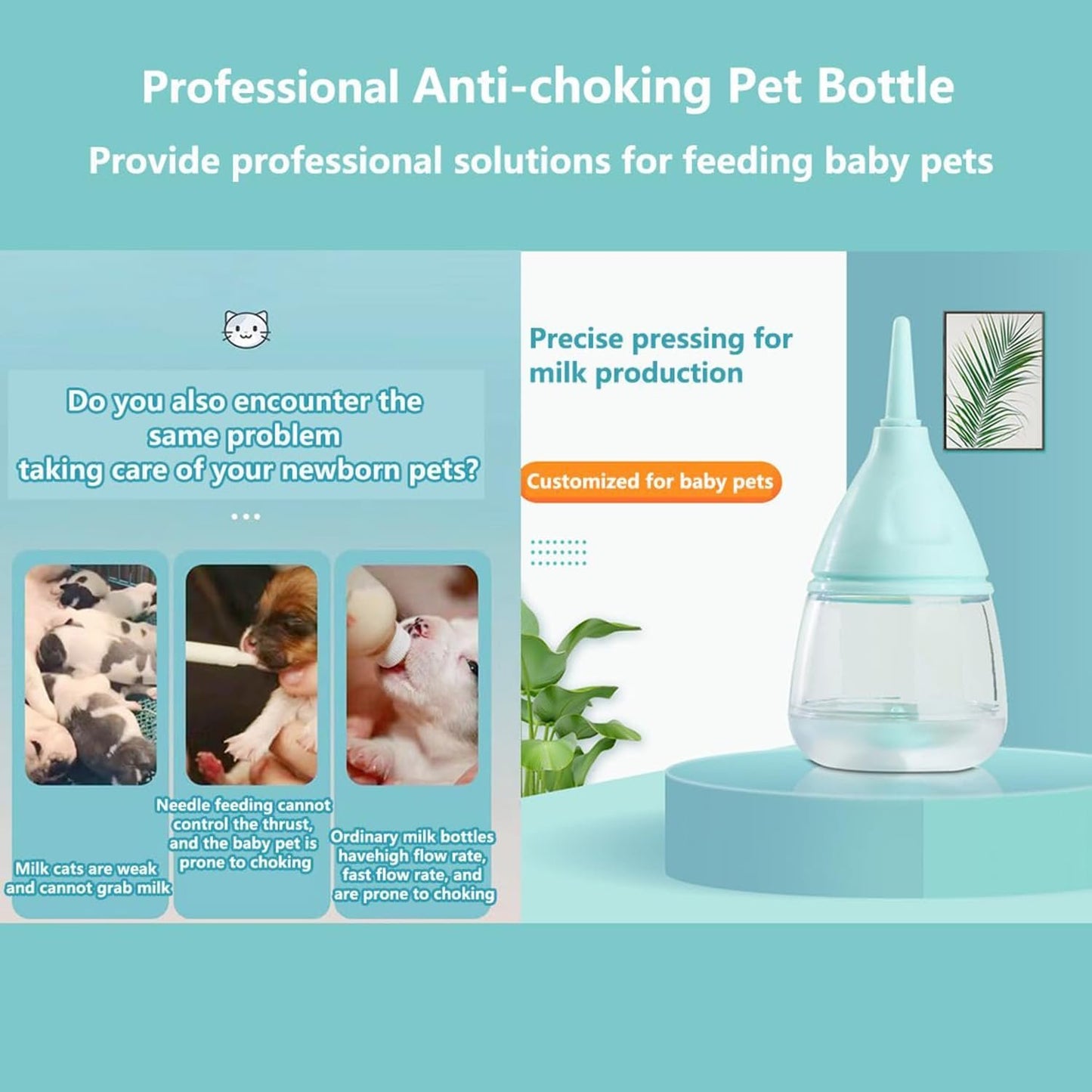 Cozioz Pet Nursing Bottles for Kittens and Puppies, Anti-Choking Design Puppy Feeder, with 3pcs Replaceable and Reusable Silicone Nipples for Feeding Newborn Pets (for Pets)