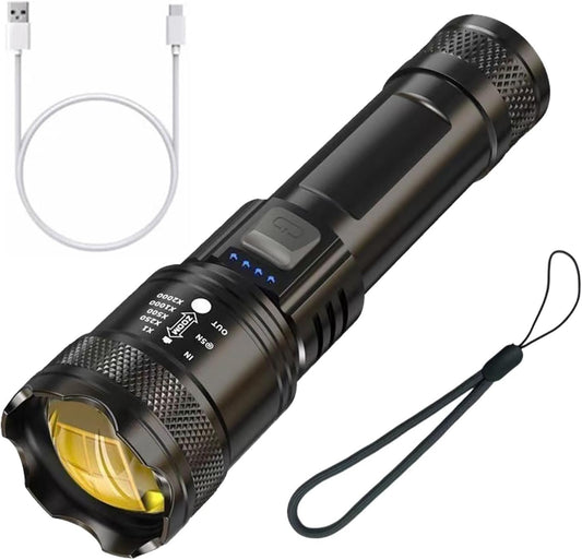 Rechargeable Flashlights 10000 High Lumens Super Bright Led Tactical Flashlight Battery Powered Handheld Flashlights, Waterproof, Zoomable, Long Range, Long Lasting, for Home Camping Emergency