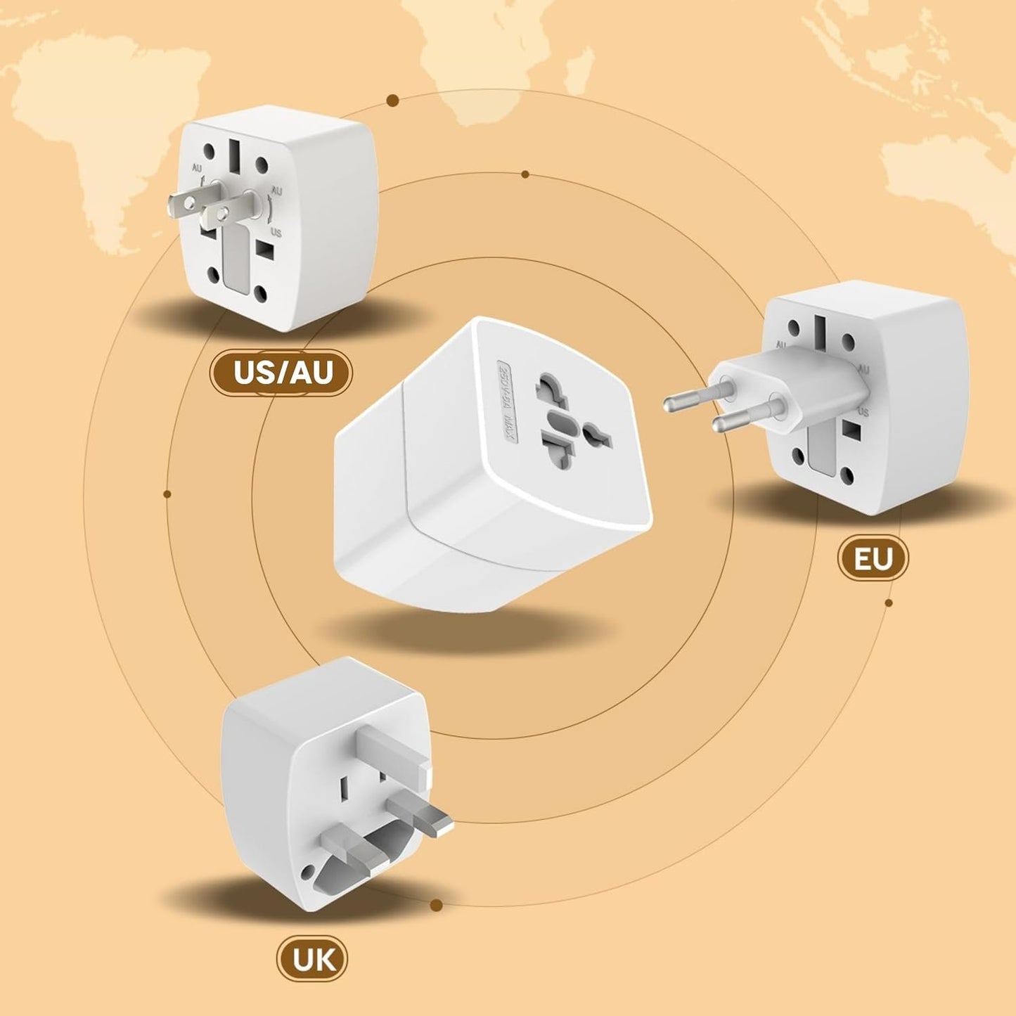 QENEQ Travel Adapter Worldwide Travel Plug Adapter 3 in 1 International Socket Adapter Set with Travel Adapter Type G Type A and Type F Plug for USA UK Australia Canada Japan Dubai