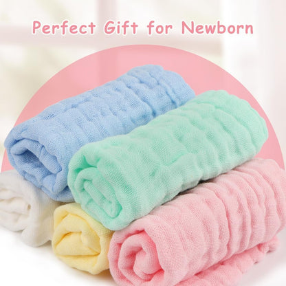 AIDEA Baby Washcloths and Burp Cloths, Absorbent Cotton Muslin Baby Towels, Large Soft Breathable Newborn Essentials for Boys and Girls, Newborn Essentials, 10 Pack, 10"x10"
