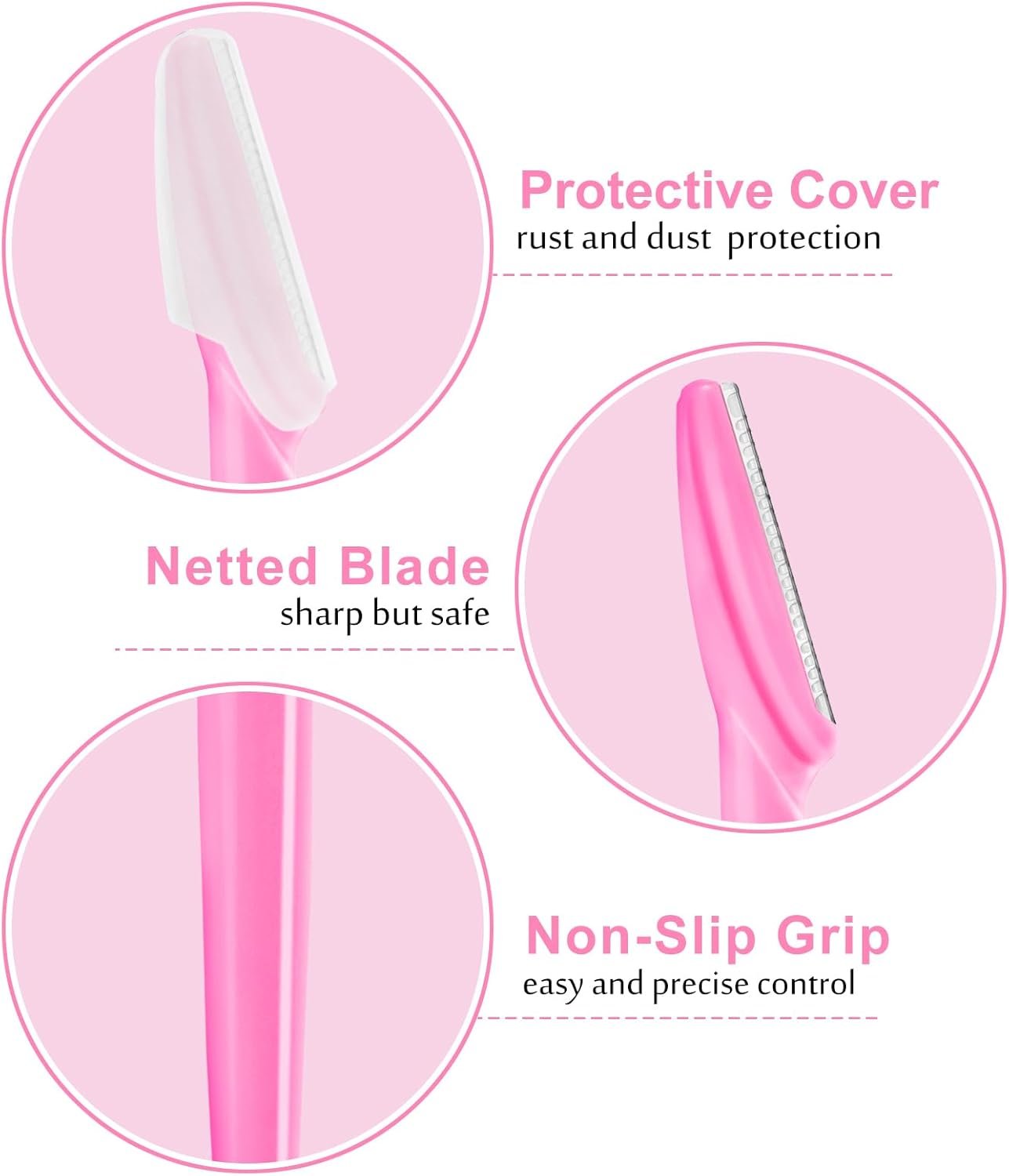 12 Pcs Eyebrow Razors, Face Razors Multipurpose, Exfoliating Dermaplaning Tools, Eyebrow Trimmers Shaver with Safety Cover, Facial Hair Removal for Women Men Body Use (Pink)