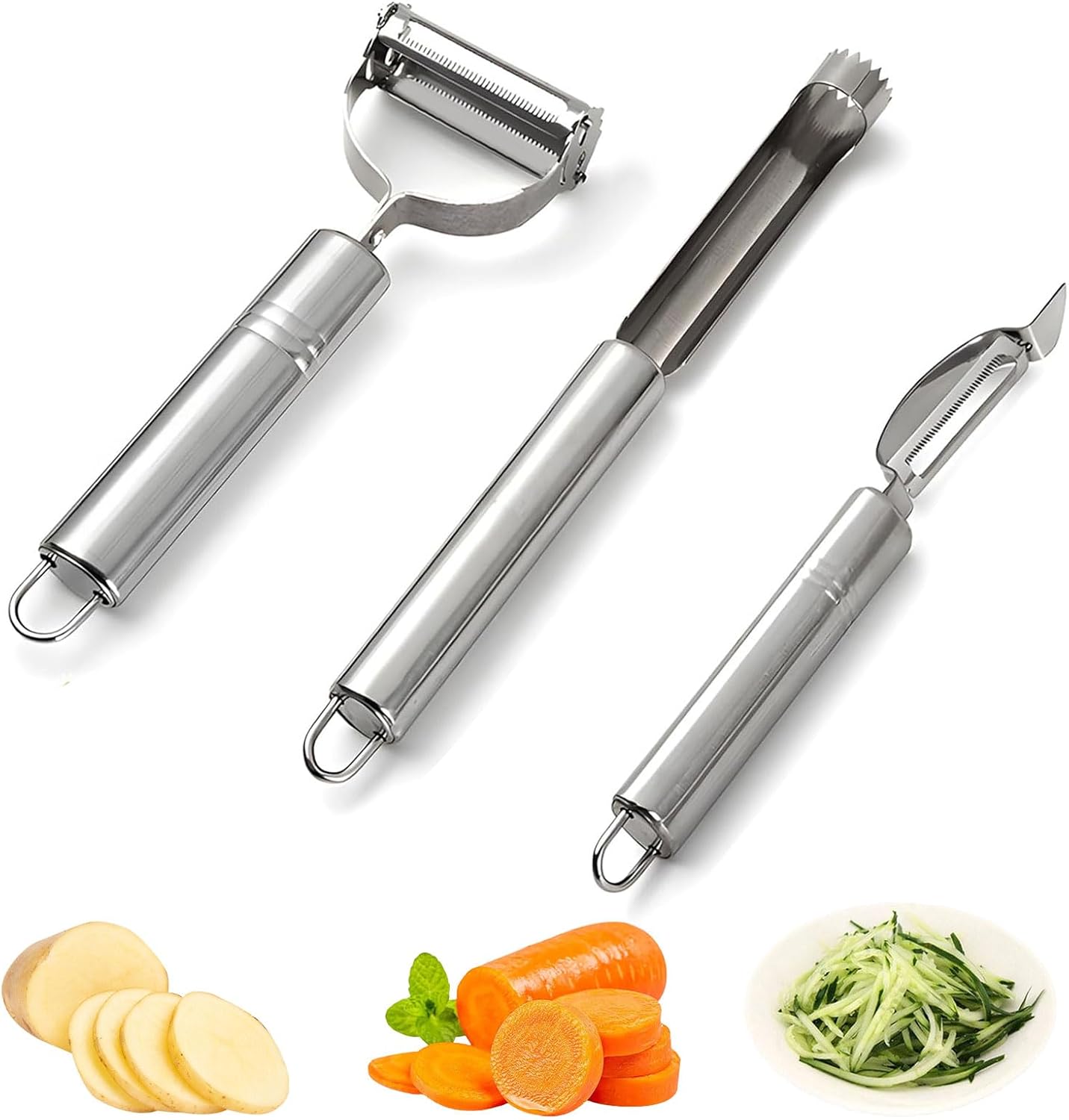 Stainless Steel Blade Vegetable Peeler Julienne and Apple Corer Remover Tool-for Fruit, Potato, Carrot, Cucumber, Kitchen, Home Staple.Kitchen Gadgets.3pack