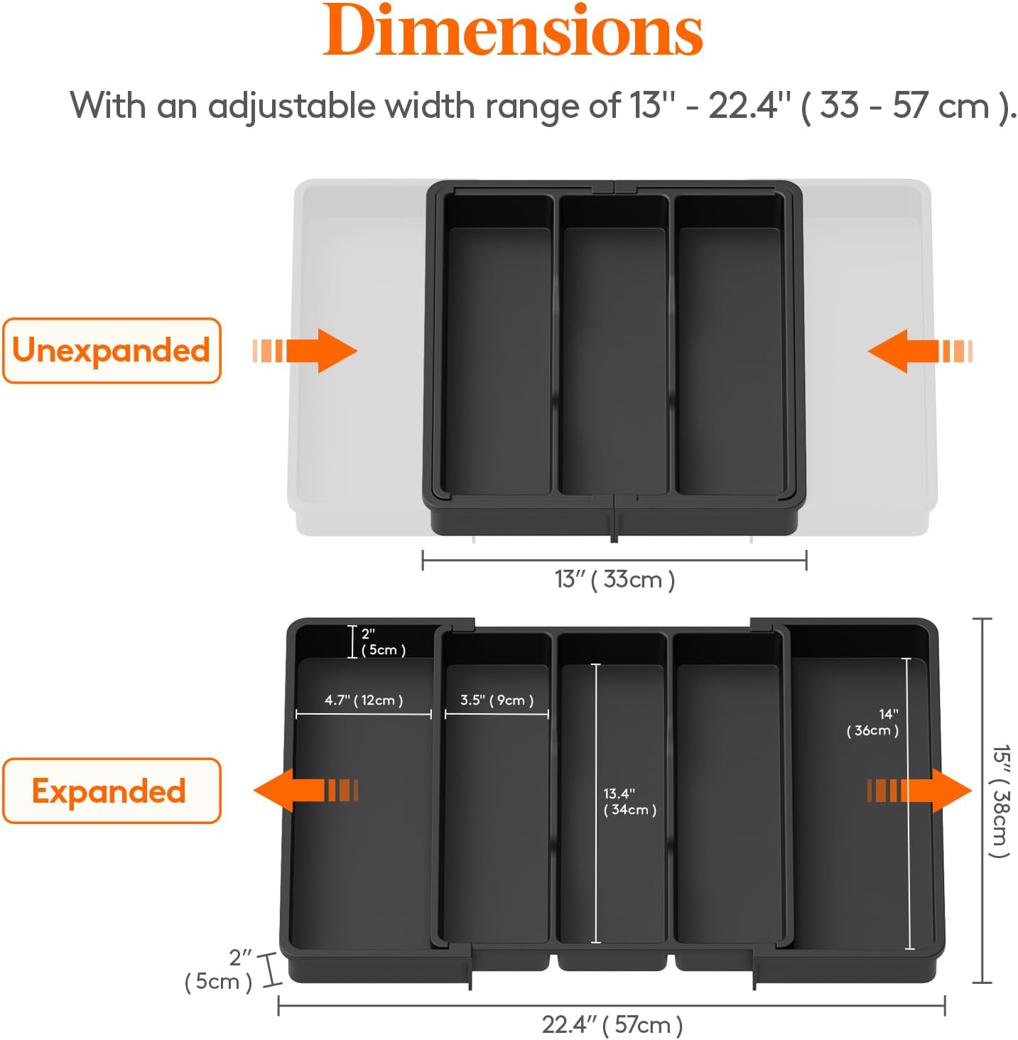 Lifewit Utensil Drawer Organiser,Expandable Large Cutlery Tray for Kitchen,kitchen storage & organisation,Silverware Flatware Holder, Plastic Kitchen Spatula Tools and Gadgets Storage Divider, Black