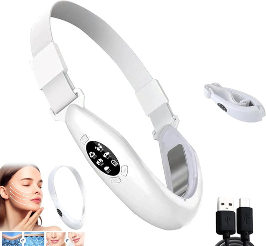 Slimdefine Face Massager, Slimdefine Jawline Massager, Slimdefine V Face Beauty Device, with 8 Modes, The Straps are Freely Adjustable (White)