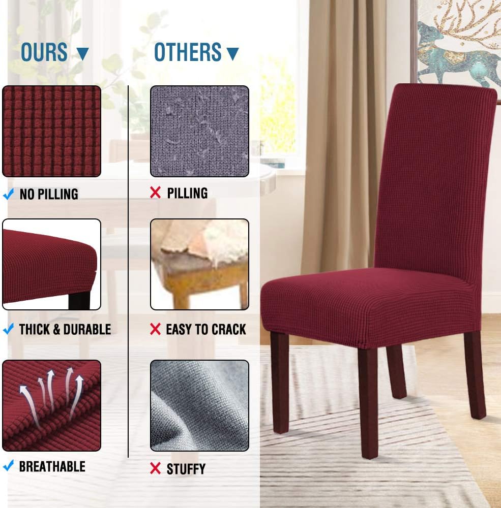 Smarcute Dining Chair Covers Stretch Removable Washable Chair Covers Chair Protector Home Decor Spandex Jacquard Dining Chair Protector Cover for Dining Room Set of 4, Burgundy