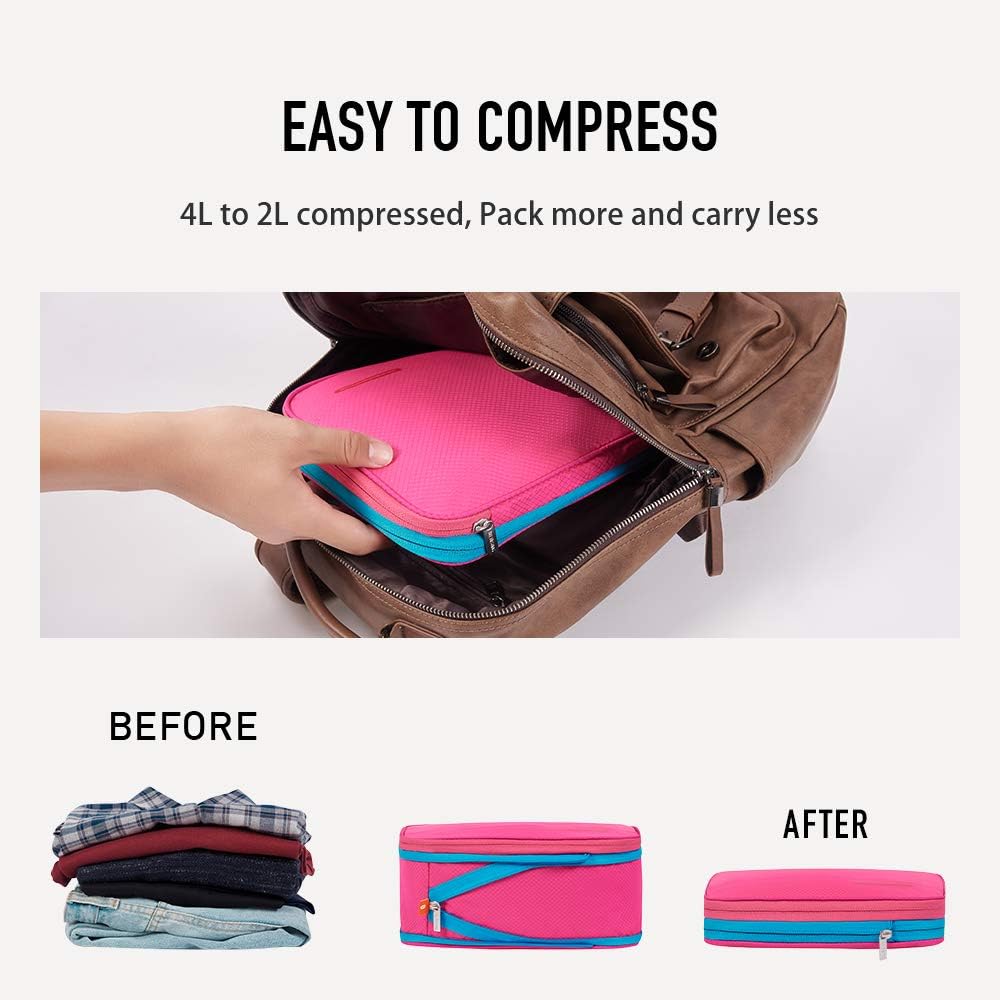 Bee Nesting Small Waterproof Compression Packing Cubes 4L, Mini Travel Packing Organizers for Backpacking Carry on, Expandable Storage Bags for Bras, Socks, Underwear, Dark Blue