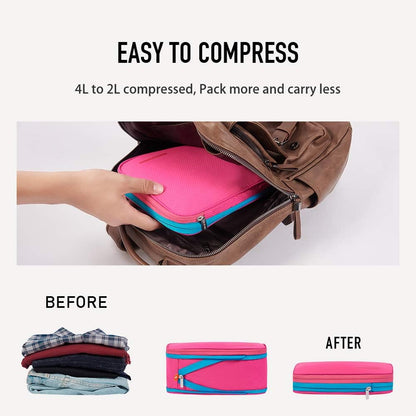 Bee Nesting Small Waterproof Compression Packing Cubes 4L, Mini Travel Packing Organizers for Backpacking Carry on, Expandable Storage Bags for Bras, Socks, Underwear, Dark Blue