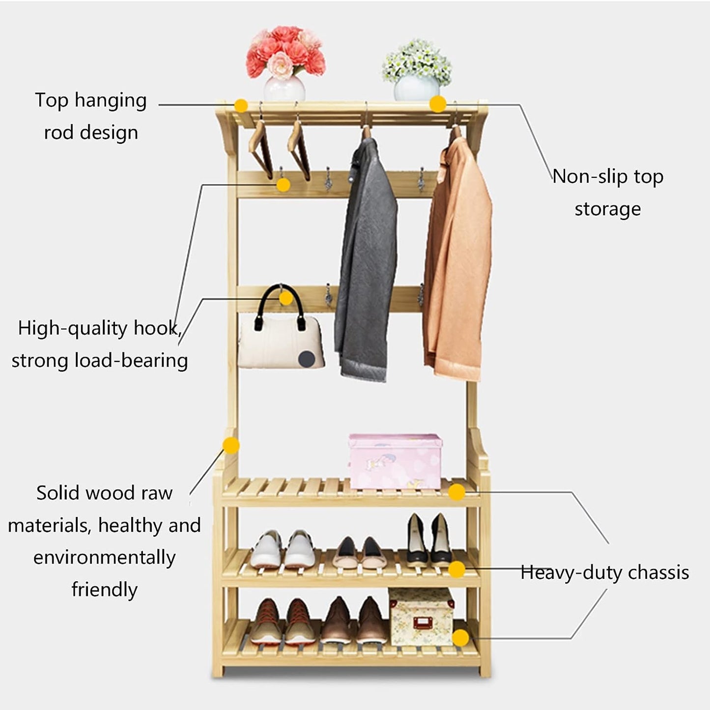 Generico Appendiabiti 3 in 1 - Organizzatore Indipendente per Vestiti e Scarpe per corridoio, Ingresso, Camera da Letto - Soluzione Portatile per riporre Abiti e Cappelli - Mobili Eleganti per la CAS