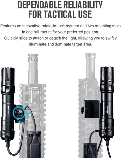 OLIGHT Odin 2000 Lumens Rechargeable Tactical Flashlight, Flashlight with Magnetic Remote Switch, Picatinny Rail Mounted Light 300 Meters Long Distance (Black)