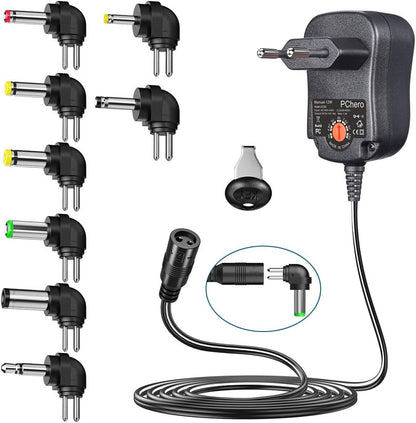 PChero 12W Universal AC/DC Power Supply with 8 DC Plugs, Suitable for Devices from 3 V to 12 V