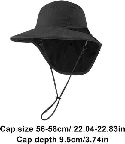 Sun Protection Hat, Adjustable UV Bucket Cap with Neck Flap, Breathable Cooling Hiking Hat for Men Women, Outdoor Gear for Fishing, Camping, Running, Travel, Garden Work