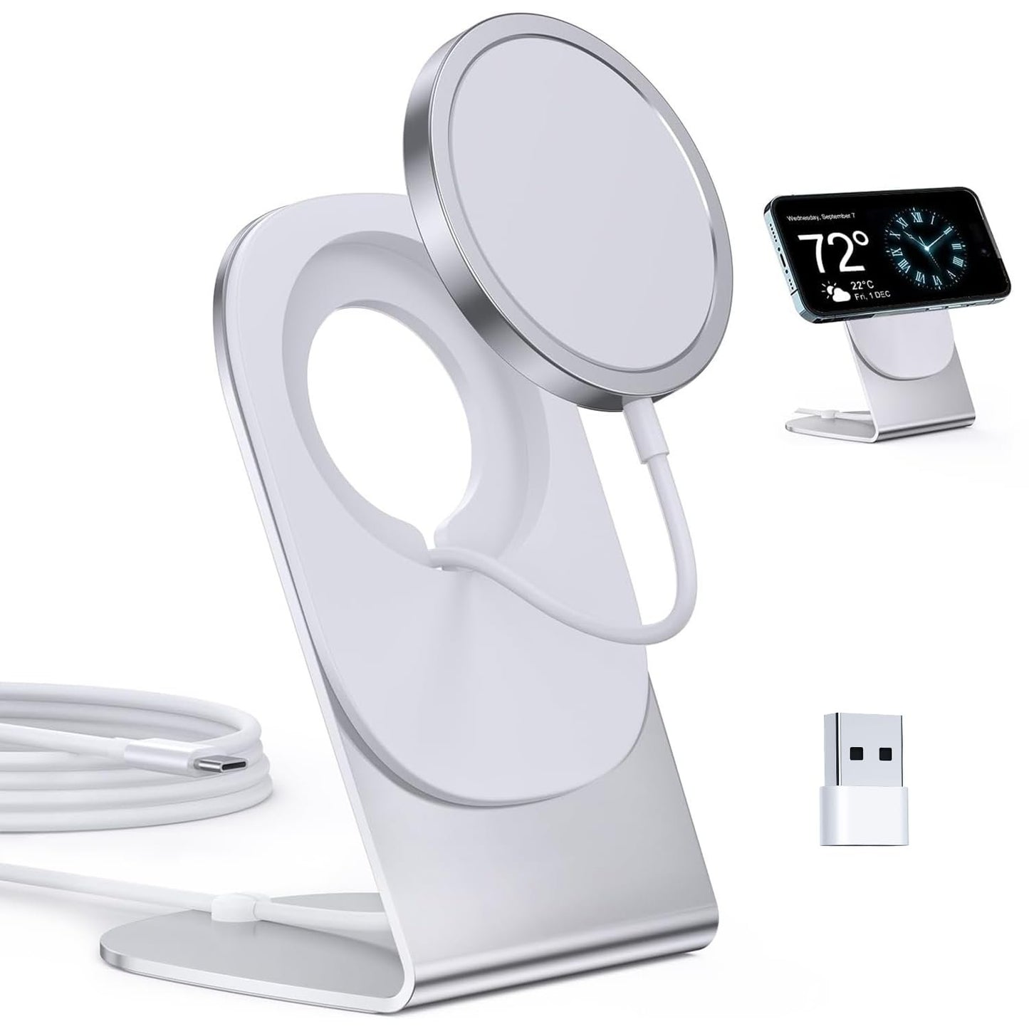 Magnetic Wireless Charger Mag-Safe Charger for iPhone 16/15/14/13/12 Series Convertible Magnet Wireless Charging Stand/Pad with 20W Adapter 5ft Cable for iPhone and AirPods 2/3/Pro 2/Pro