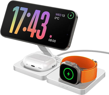 3 in 1 Wireless Charging Station Portable Travel Charger Wireless Charging Pad Magnetic Charger Stand for iPhone 16 15 14 13 12 Series,iWatch 10/Ultra 2/9/Ultra/8/SE2/7/6/Se/5/4/3/2,Airpod4/Pro/3/2