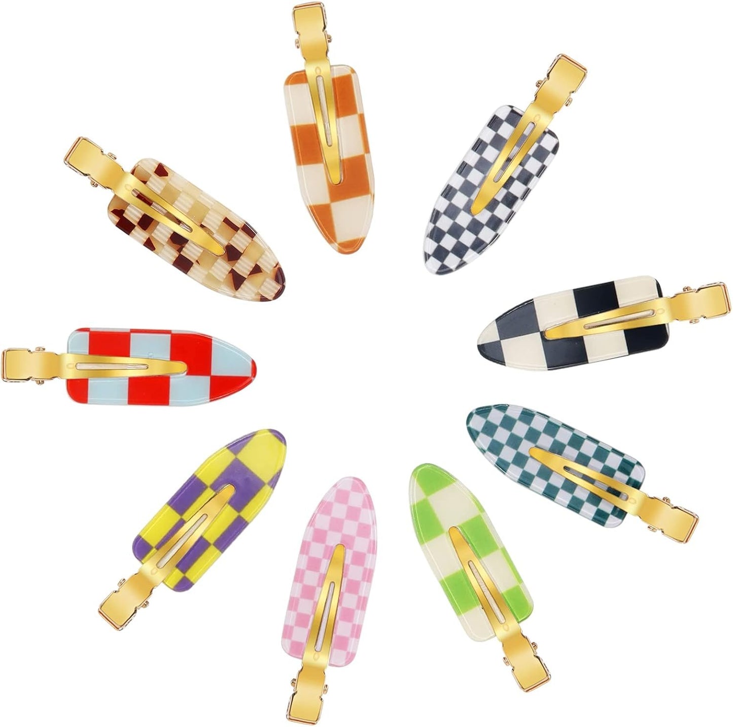 9PCS No Bend Hair Clips, Checkerboard No Crease Curl Pins, Acrylic Resin Flat Styling, Colorful Bang Seamless Duckbill Barrette for Makeup Hairstyle Accessories for Women Girls