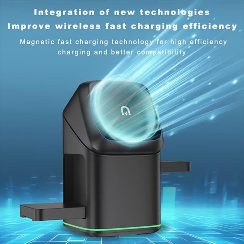 Subsistenceed 3-in-1 Wireless Charger-Wireless Multi-Device Charging Touch Pop-up Charging, 3 in 1 Wireless Charger Stand, 15W Auto Rotation Magnetic Stand for iPhone, Watch(White)
