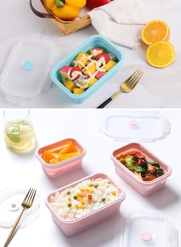 Alimat PluS Silicone Food Storage Containers with Lids - 3 Pack Set 40.5oz/1200ml Collapsible Meal Prep Lunch Containers - Microwave, Freezer and Dishwasher Safe