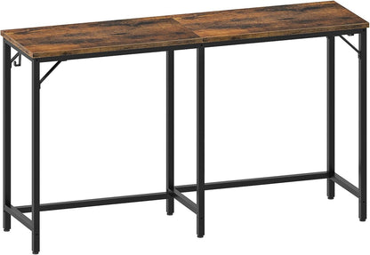 HOOBRO 160 cm Long Bar Table, Rectangular or L-Shaped Assembly Counter Height Bar Table, Vintage Industrial Style, for Living Room, Kitchen, Dining Room, Office, Rustic Brown and Black BF69BT01