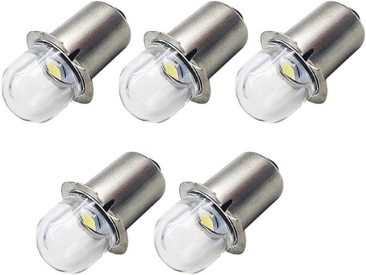Ruiandsion 18V Upgrade LED Flashlight Bulb P13.5S Base Socket White LED Bulbs Replacement for Headlamp Flashlight Torch Lights,Non-Polarity (Pack of 5)