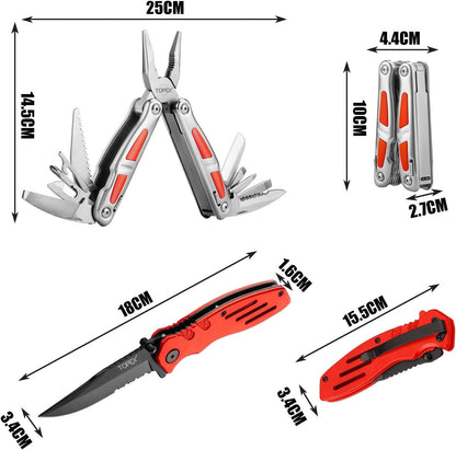 TOPEX 16-in-1 Multitool Pliers & Knife Set Professional Stainless Steel Multi-Function Tool with Safety Locking Folding Knife Pocket Knife for Camping Hiking Survival Fishing