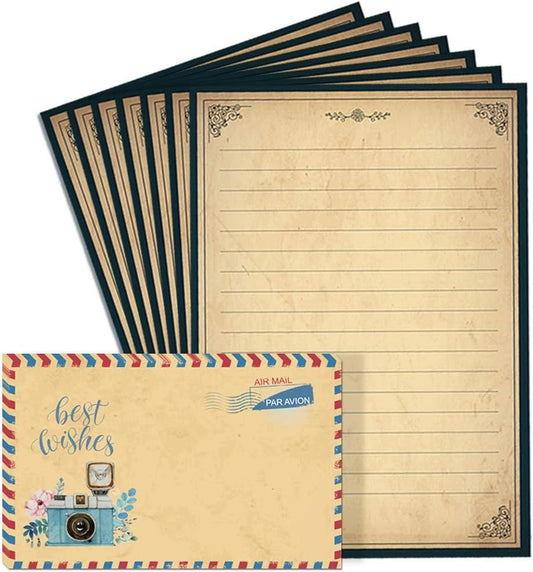 Lined Vintage Stationary Paper and Envelopes Set 48 Sheets + 24 Envelopes Old Fashion Stationery Set 7.3 Inch x 10.2 Inch