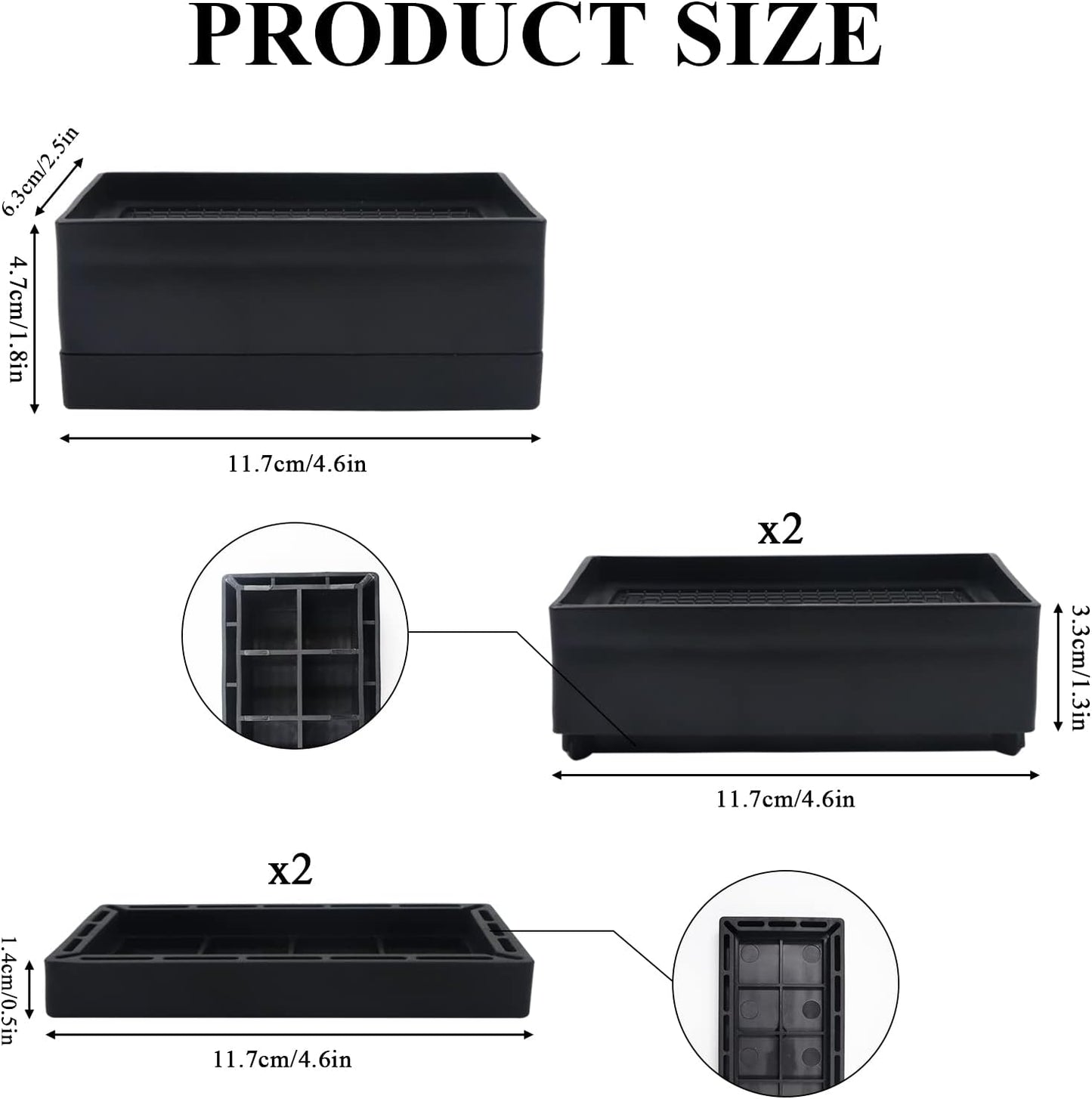 Pack of 2 Bed Risers, Furniture Risers, Rectangular Heavy Duty Bed Lifts Raisers, Couch Risers, Table Risers for Desk, Chair, Sofa, Fridge (4.7cm/1.9in Height)