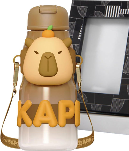 Capybara Water Bottle Cute - Insulated Water Bottle | Large Capacity Thermal Drinking Cup, Stainless Steel Travel Mug for Cycling Running