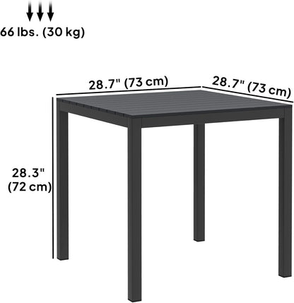 Outsunny 29" Aluminum Outdoor Dining Table for 4, Patio Table with Wood Grain Table Top, for Garden, Lawn, Balcony, Deck, Black