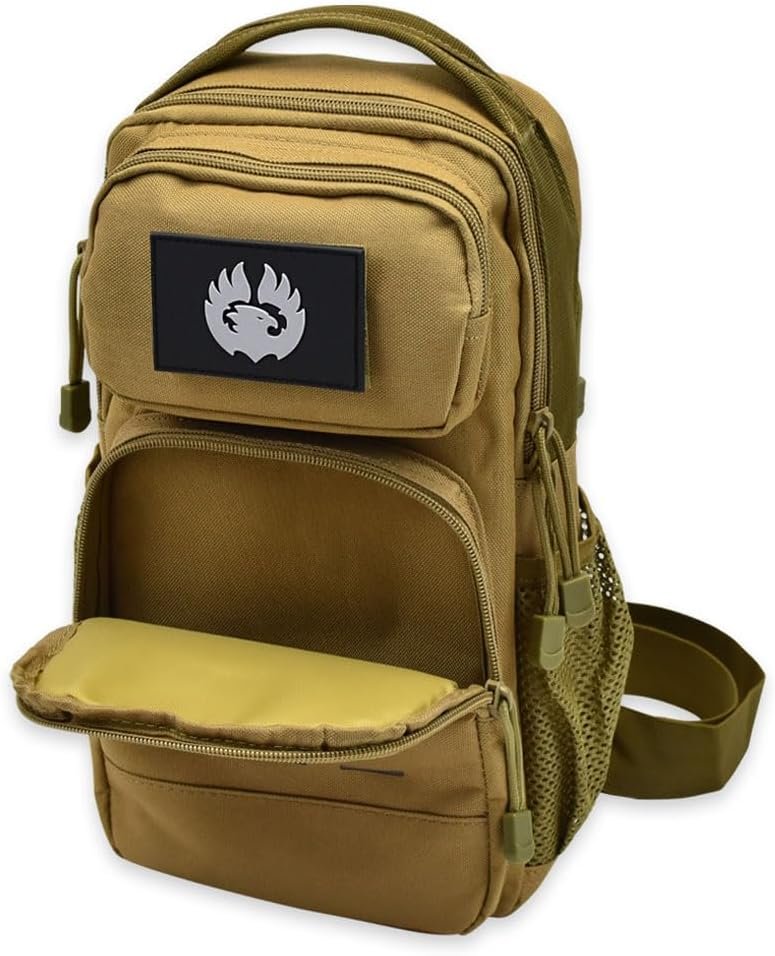 TORCH Sling Bag Single Shoulder Crossbody Backpack Urban Outdoor Sports Military Style MOLLE Travel Pack for EDC Gear V2 Desert, Desert, 10L, Everyday Carry Bag