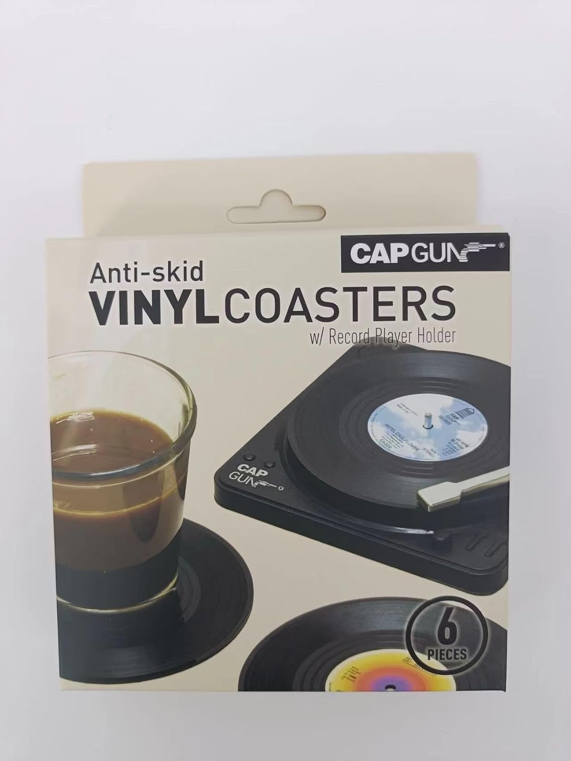 Valdivia Vinyl Record Coasters for Drinks with Records Player, Retro Album Coasters Set of 6, Funny Coasters and Cool Home Decor for Housewarming Gifts, Music Lovers Gifts, Wedding Registry Gift Ideas