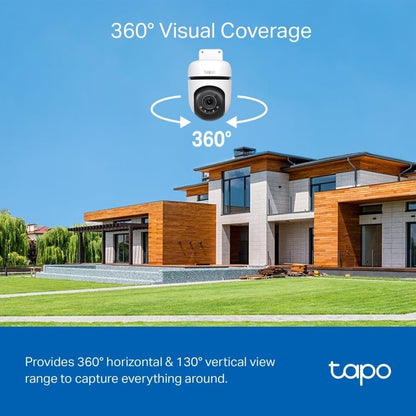TP-Link Tapo Pan/Tilt Outdoor Security WiFi Camera, 2K, Full-Colour Night Vision, 360Â°, IP65, Smart AI Detection, Sound & Light Alarm, Up to 512 GB, SD Card Slot, No Hub Required (TC41)