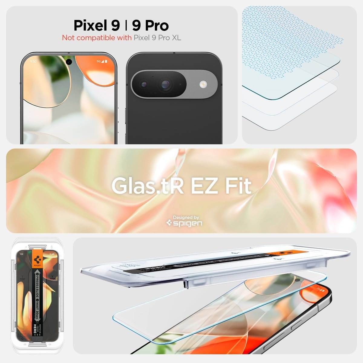 Spigen Tempered Glass Screen Protector [GlasTR EZ FIT] designed for Pixel 9 / Pixel 9 Pro [Case Friendly] - 2 Pack