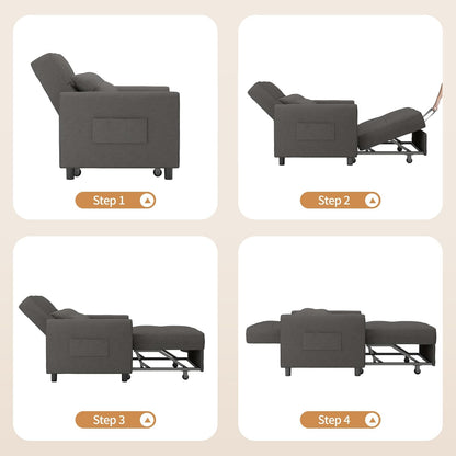 Bealife Relaxing Chair, Armchair Bed with Adjustable Backrest, Single Chair, Recliner Armchair for Living Room, Bedroom, Balcony and Office (Dark Grey)