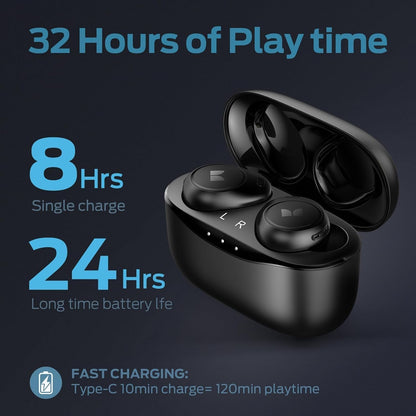 Monster Wireless Earbuds, Bluetooth 5.3 Headphones, Type-C Charging, HD Clear Call, Touch Control, IPX6 Waterproof, in-Ear Design, USB-C Fast Charging, 32H Playtime, Black