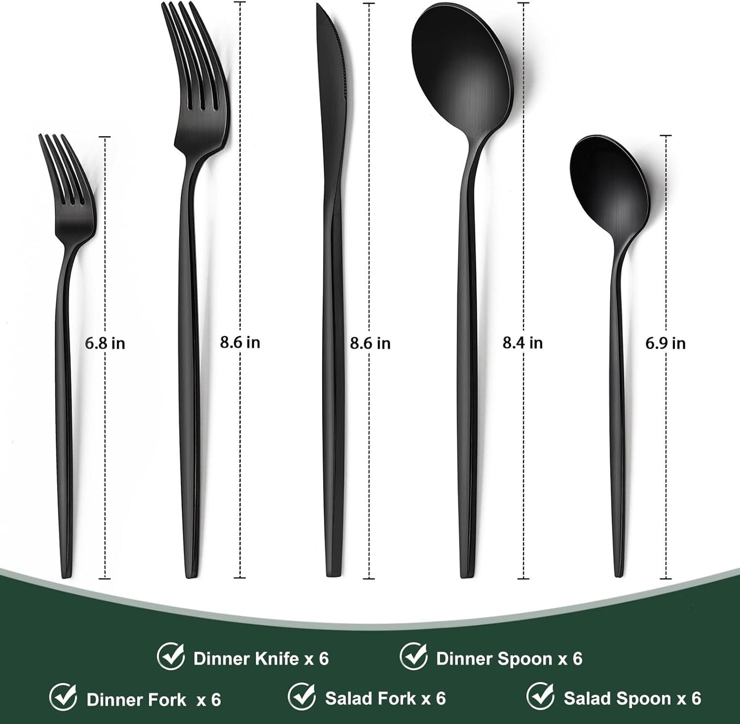 Matte Black Silverware Set 30 Piece, Wildone Stainless Steel Flatware Set Service for 6, Cutlery Utensil Sets for Home Restaurant, Include Knife Fork Spoon Set, Dishwasher Safe
